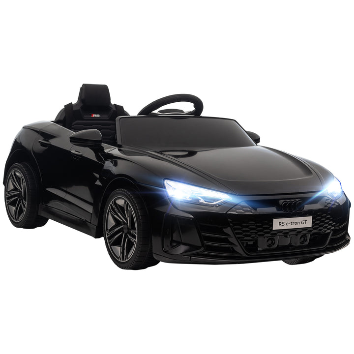 Carro Elétrico AUDI RS E-Tron GT para Crianças de 3-6 Anos Carro de Bateria 12V com 2 Motores Controlo Remoto Faróis LED Buzina Música USB e Abertura de Porta 3-5km/h 103x58x41cm Preto