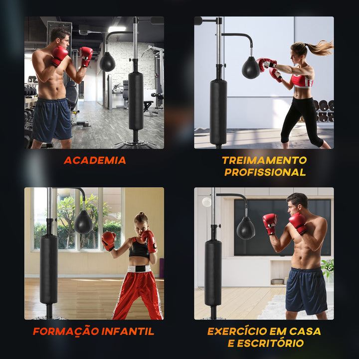 Saco de Boxe de Pé com Altura Ajustável com 2 Bolas de Velocidade Barra Giratória 360° e Base Preenchida com Água ou Areia Punching Ball para Adultos 88x50x160-230cm Preto