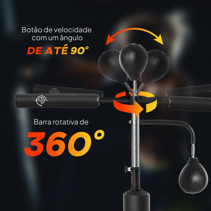 Saco de Boxe de Pé com Altura Ajustável com 2 Bolas de Velocidade Barra Giratória 360° e Base Preenchida com Água ou Areia Punching Ball para Adultos 88x50x160-230cm Preto