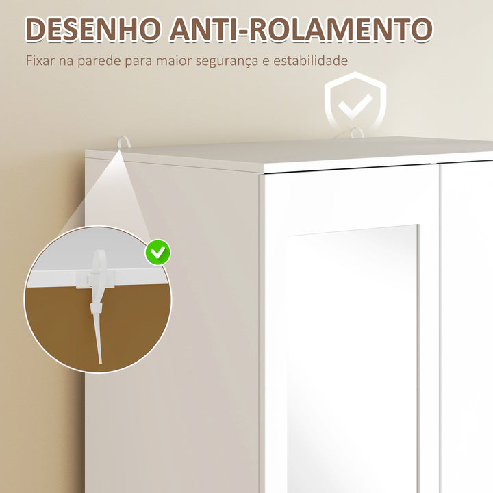 Armário Roupeiro de 2 Portas com Espelho 3 Gavetas Prateleiras Ajustáveis e Barra para Pendurar Incluida Roupeiro para Dormitório 80x50x180cm Branco