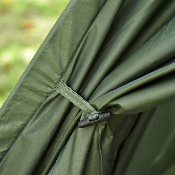 Cama Dupla de Campismo Dobrável com Tenda 2 em 1 Cama de Campismo Elevada com Colchão Inflável e Bolsa de Transporte Tecido Oxford Aço 193x145x180cm Verde
