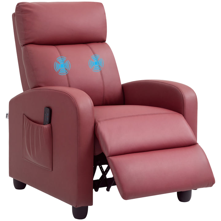 Poltrona de Massagem Poltrona Relax Reclinável com 2 Zonas de Massagem 8 Programas 5 Níveis de Intensidade e Controlo Remoto Estofada em PU 68x88x98 cm Borgonha