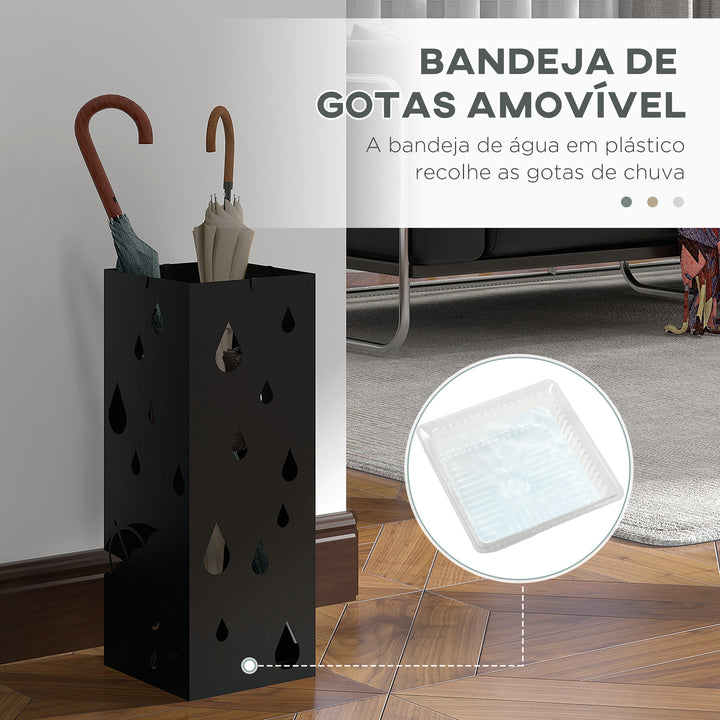 HOMOM Suporte para Guarda-Chuvas Branco com 4 Gavetas e Bandeja de Gotejamento Amovível Porta Guarda-Chuvas para Corredor Entrada 15,5x15,5x41 cm