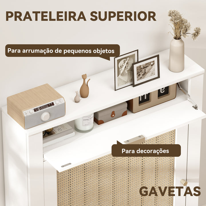 Cobertura para Radiador com Porta Rebatível e Vime Proteção Radiador de MDF 78x19x95,5 cm com Compartimento Desenho Boémio para Sala Quarto Branco