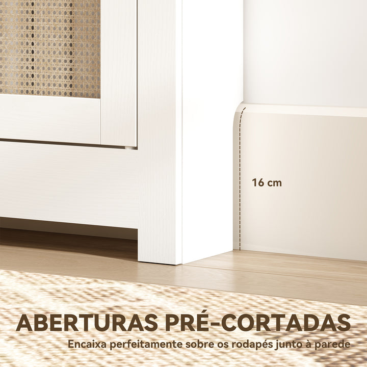 Cobertura para Radiador com Porta Rebatível e Vime Proteção Radiador de MDF 78x19x95,5 cm com Compartimento Desenho Boémio para Sala Quarto Branco