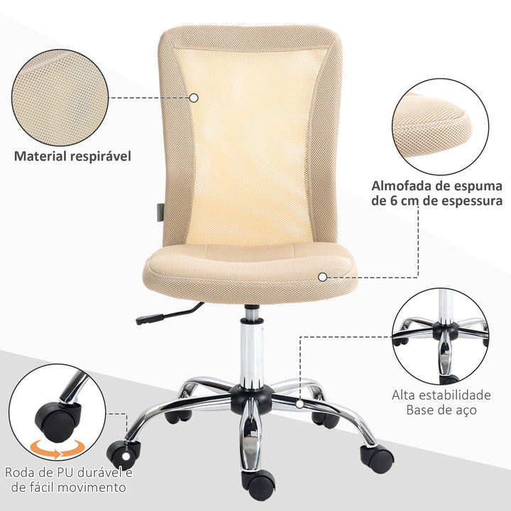 Cadeira de Escritório de Malha Cadeira de Escritório Giratória sem Apoio para os Braços com Altura Ajustável Carga Máxima 100 kg para Escritório Dormitório 43x56x90-100 cm Bege