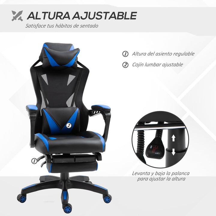 Cadeira de escritorio gaming ergonômica Altura ajustável Encosto ajustável Azul