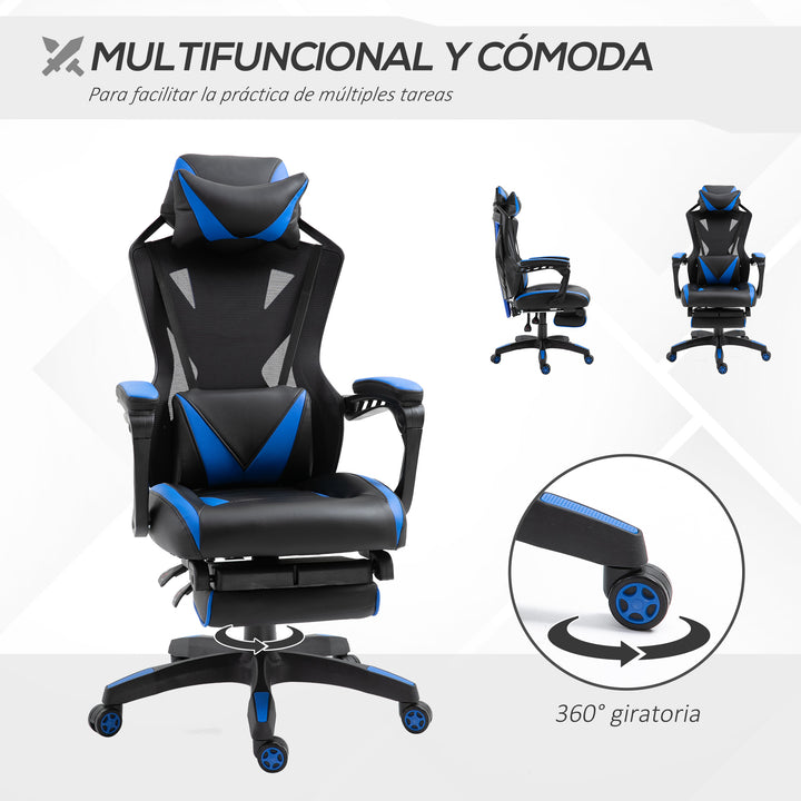 Cadeira de escritorio gaming ergonômica Altura ajustável Encosto ajustável Azul