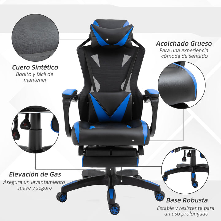 Cadeira de escritorio gaming ergonômica Altura ajustável Encosto ajustável Azul