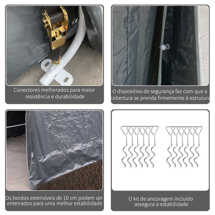 Abrigo de Exterior para Ferramentas Bicicleta 2,8x2,4x2,4 m Abrigo de Armazenamento com 2 Portas com Fecho de Correr Impermeável Anti-UV para Jardim Cinza