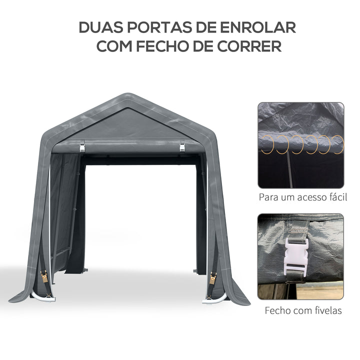 Abrigo de Exterior para Ferramentas Bicicleta 2,8x2,4x2,4 m Abrigo de Armazenamento com 2 Portas com Fecho de Correr Impermeável Anti-UV para Jardim Cinza