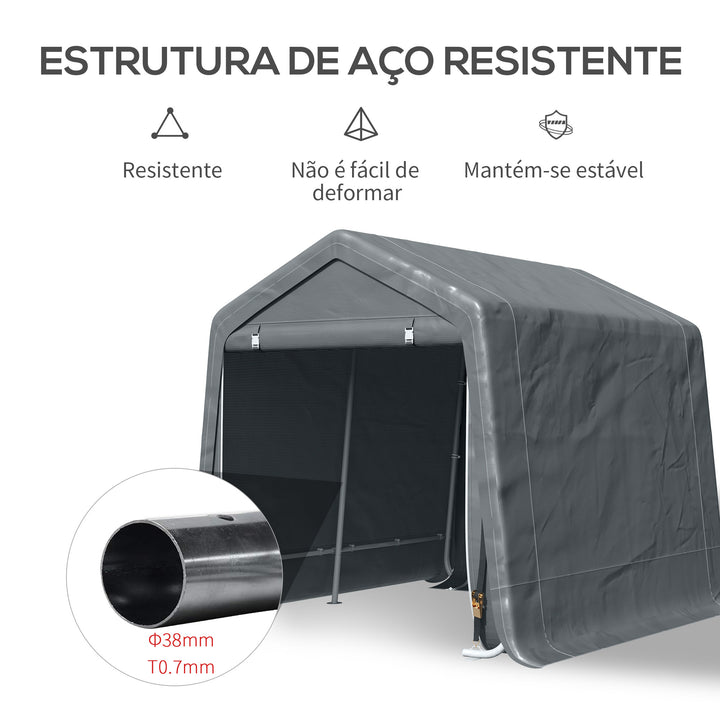 Abrigo de Exterior para Ferramentas Bicicleta 2,8x2,4x2,4 m Abrigo de Armazenamento com 2 Portas com Fecho de Correr Impermeável Anti-UV para Jardim Cinza