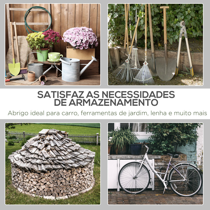 Abrigo de Exterior para Ferramentas Bicicleta 2,8x2,4x2,4 m Abrigo de Armazenamento com 2 Portas com Fecho de Correr Impermeável Anti-UV para Jardim Cinza