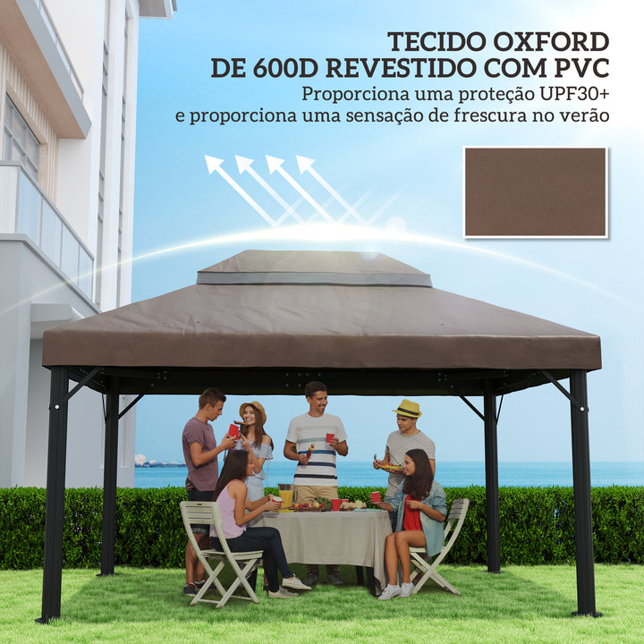Toldo de Substituição para Pérgola 4x3 m Toldo para Pérgola com Teto Duplo Mosqueteira Proteção UV 30+ Toldo de Substituição para Pérgula Café