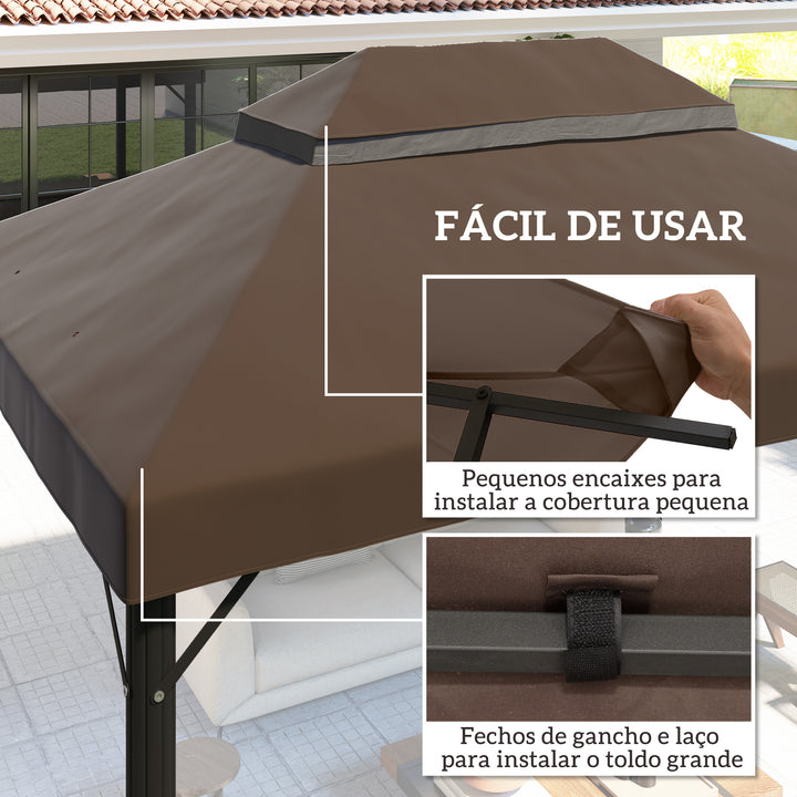 Toldo de Substituição para Pérgola 4x3 m Toldo para Pérgola com Teto Duplo Mosqueteira Proteção UV 30+ Toldo de Substituição para Pérgula Café