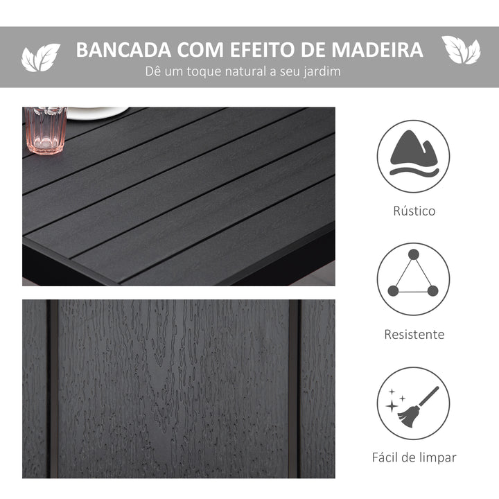 Mesa de Jardim Retangular Mesa de Exterior para 8 Pessoas com Bancada de Ripas e Estrutura de Alumínio para Terraço Balcão 190x90x74cm Preto