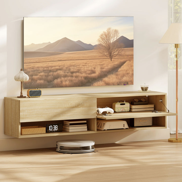 Móvel de TV de Parede Móvel de TV para Sala de Estar com 2 Compartimentos e 2 Armários com Portas Móvel para Televisores de 60 Polegadas 140x32x31 cm Madeira