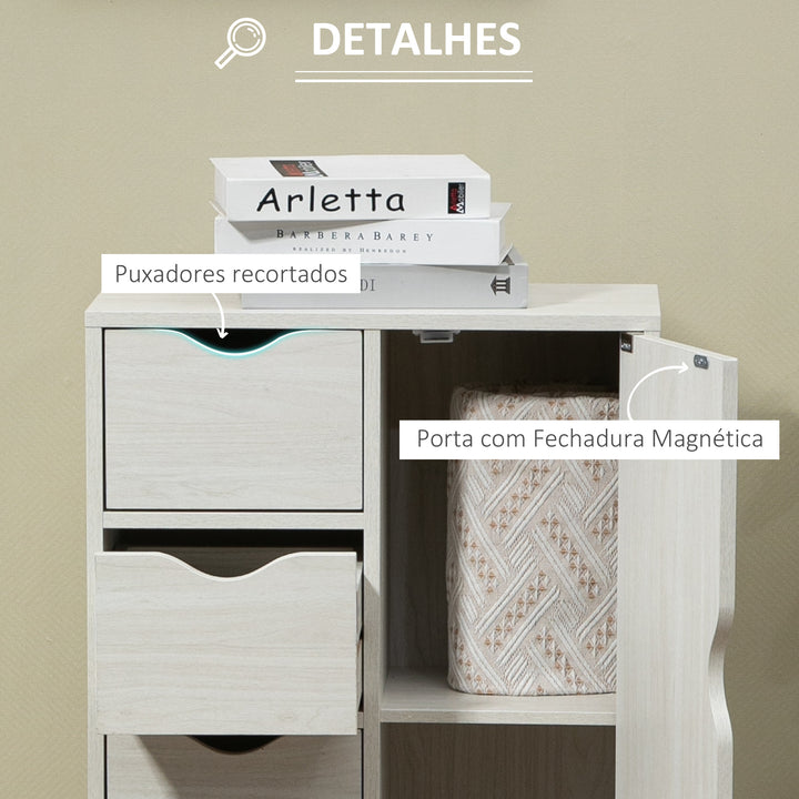 Armário de Sala de Estar Aparador Auxiliar com 4 Gavetas 1 Armário e Prateleira Inferior Móvel de Armazenamento Múltiuso para Dormitórios Sala de Jantar 54x29x83cm Branco