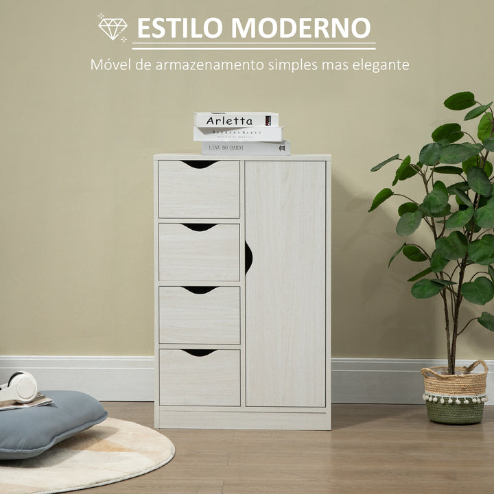 Armário de Sala de Estar Aparador Auxiliar com 4 Gavetas 1 Armário e Prateleira Inferior Móvel de Armazenamento Múltiuso para Dormitórios Sala de Jantar 54x29x83cm Branco
