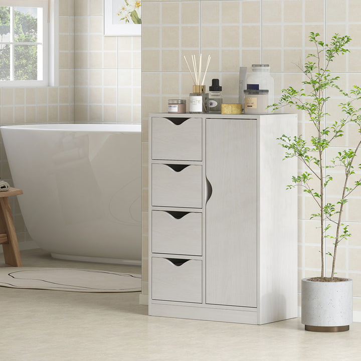 Armário de Sala de Estar Aparador Auxiliar com 4 Gavetas 1 Armário e Prateleira Inferior Móvel de Armazenamento Múltiuso para Dormitórios Sala de Jantar 54x29x83cm Branco