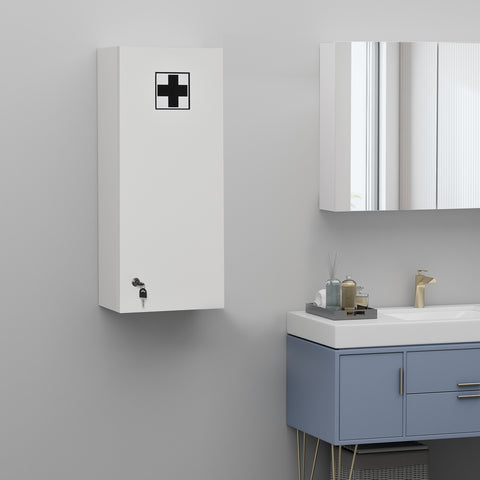 Armário de Medicamentos de Parede de 5 Níveis com Prateleiras Ajustáveis de Vidro Fechadura e 2 Chaves para Casa de Banho Cozinha 30x20x70 cm Branco