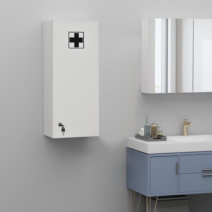 Armário de Medicamentos de Parede de 5 Níveis com Prateleiras Ajustáveis de Vidro Fechadura e 2 Chaves para Casa de Banho Cozinha 30x20x70 cm Branco