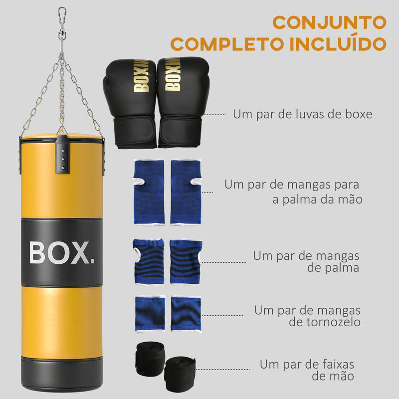 Saco de Boxe sem Recheio Saco de Boxe para Adultos com Luvas de Boxe Gancho e Protetores para Palmas Munhecas Tornozelos para Treino MMA Muay Thai Amarelo