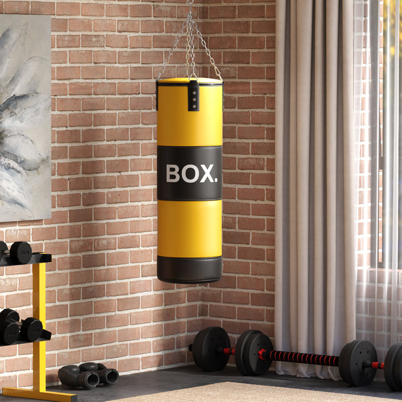 Saco de Boxe sem Recheio Saco de Boxe para Adultos com Luvas de Boxe Gancho e Protetores para Palmas Munhecas Tornozelos para Treino MMA Muay Thai Amarelo