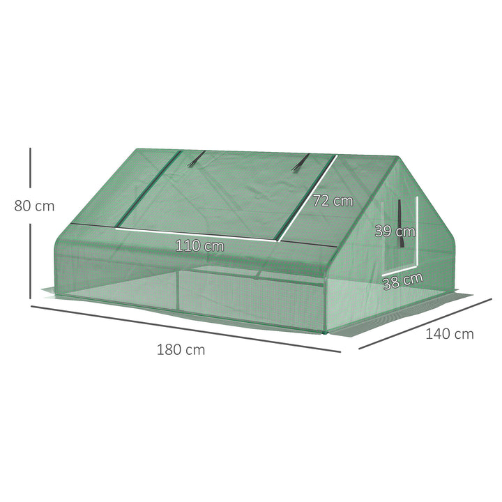 Estufa de Exterior, 180x140x80 cm, Estufa Pequena com 4 Janelas Enroláveis de Rede, Estrutura de Aço e Cobertura PE 140g/? Anti-UV para Jardim, Cultivos, Plantas, Verde