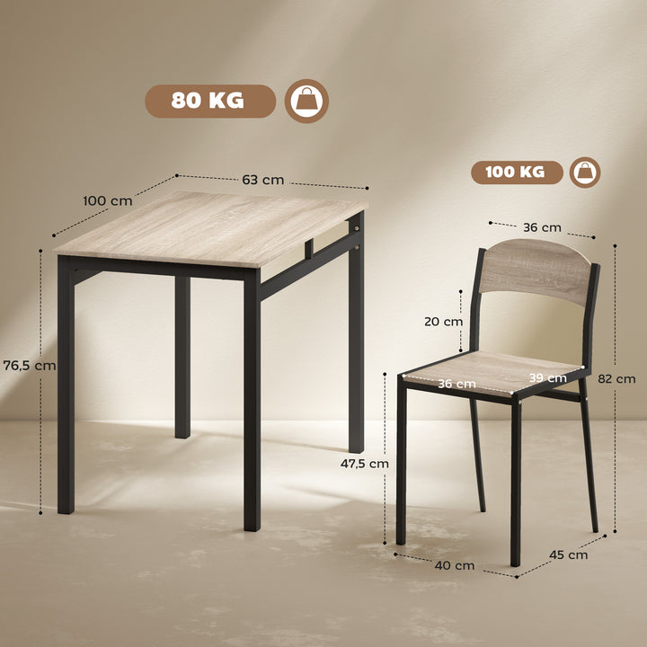 Conjunto de Mesa e Cadeiras de Refeição Mesa de Cozinha Retangular com 4 Cadeiras Estilo Moderno Estrutura Metálica para Espaços Pequenos Carvalho e Preto
