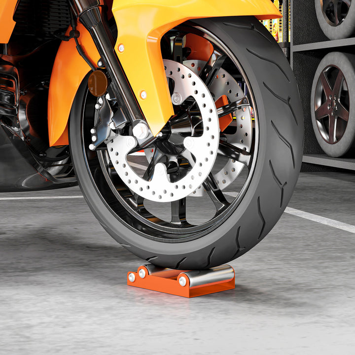 Suporte de Rolos para Moto Suporte para Limpeza de Rodas para Limpeza de Pneus e Lubrificação de Correntes para Motos < 220 kg e Largura de Pneus <180 mm Laranja