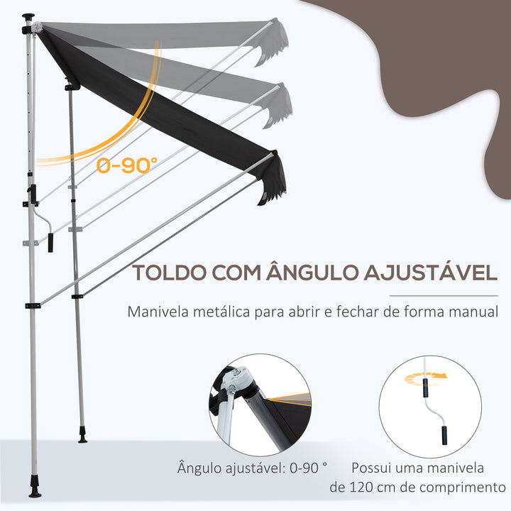 Toldo portátil 200x150x170-280cm Alpendres ou Varandas com Manivela Ajustável Cinza