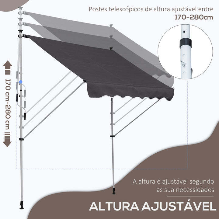 Toldo portátil 200x150x170-280cm Alpendres ou Varandas com Manivela Ajustável Cinza