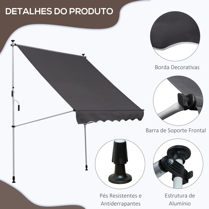 Toldo portátil 200x150x170-280cm Alpendres ou Varandas com Manivela Ajustável Cinza