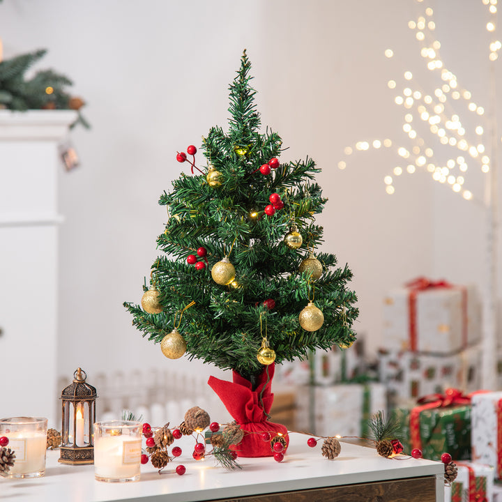 Mini Árvore de Natal 60cm Artificial Decoração de Natal de Pinheiro com Suporte Metálico 73 Ramos PVC Verde