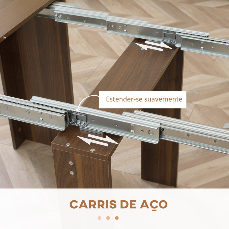 Mesa de Jantar Extensível para 4-6 Pessoas com Lateral Abatível Mesa Auxiliar Multifuncional para Escritório Cozinha Carga Máxima 60kg 180x85x75cm Marrom