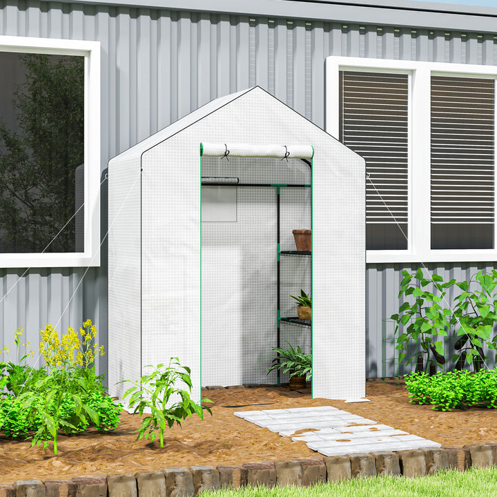 Estufa de Jardim Estufa com 1 Porta 2 Janelas e Prateleiras de 2 Níveis em Forma de U para Cultivo de Plantas em Varanda Pátio 140x73x190 cm Branco