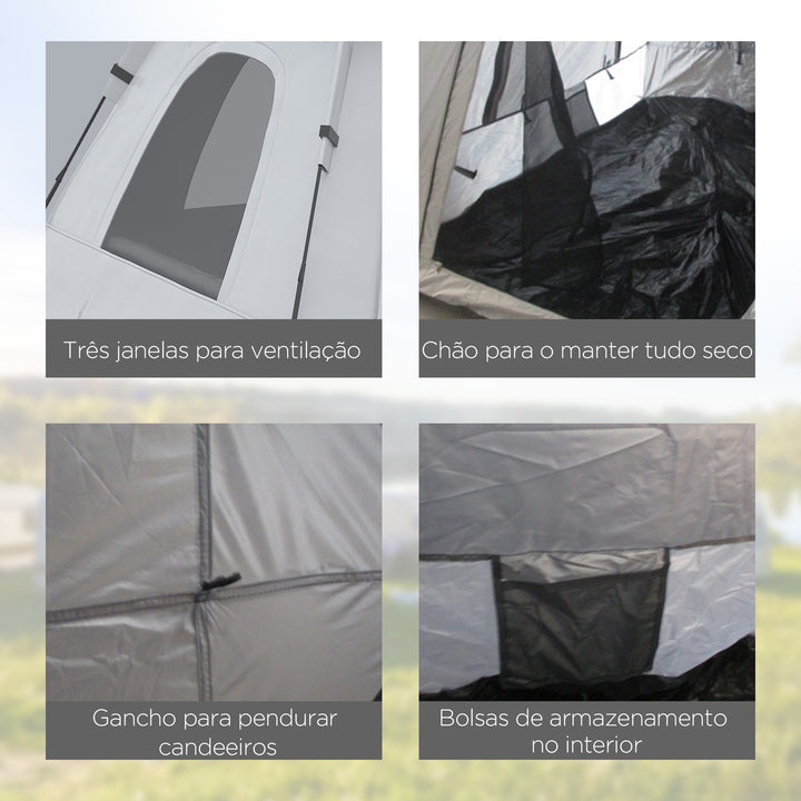 Tenda de Campismo para 2-3 Pessoas Tenda de Campismo Impermeável PU2000 mm Proteção UV50+ com Bolsa de Transporte 210x210x150 cm Prata