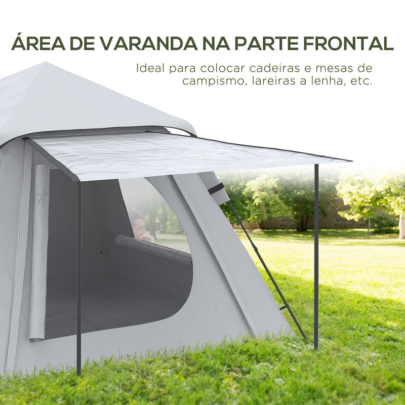 Tenda de Campismo para 2-3 Pessoas Tenda de Campismo Impermeável PU2000 mm Proteção UV50+ com Bolsa de Transporte 210x210x150 cm Prata