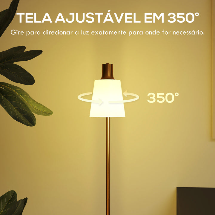 Candeeiro de Pé LED Regulável Candeeiro de Pé Sala Moderno com Ecrã Giratório 350° 3 Temperaturas de Cor 3000K/4000K/6500K e Lâmpada E27 para Quarto Escritório 45x21x148 cm Branco e Dourado