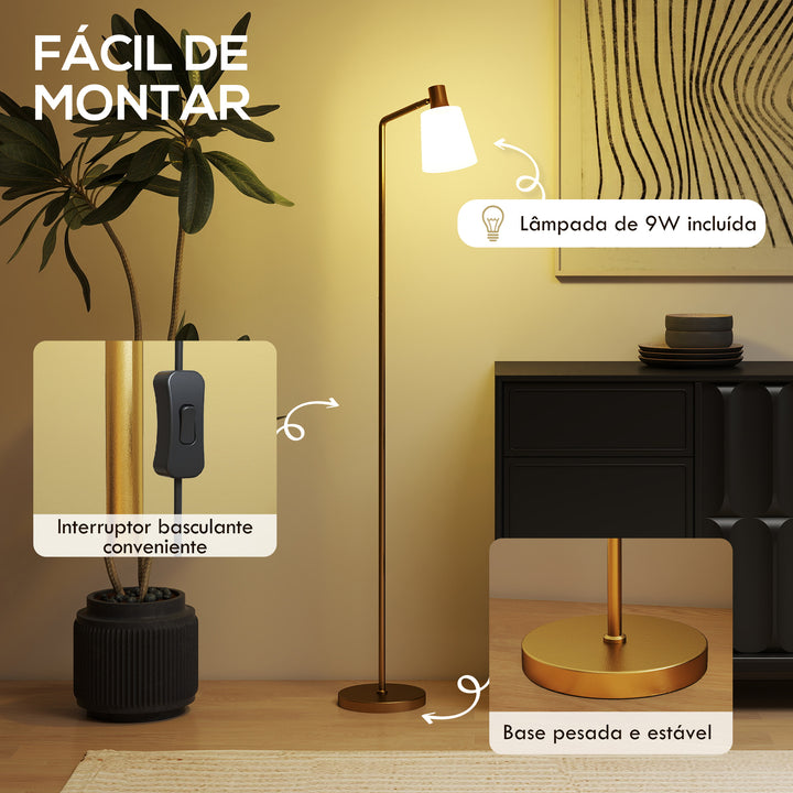 Candeeiro de Pé LED Regulável Candeeiro de Pé Sala Moderno com Ecrã Giratório 350° 3 Temperaturas de Cor 3000K/4000K/6500K e Lâmpada E27 para Quarto Escritório 45x21x148 cm Branco e Dourado