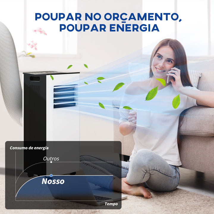 Ar Condicionado Portátil 3 em 1 9000 BTU Arrefecedor Ventoinha Desumidificador 24,1 L/Dia com Controlo Remoto e Ecrã LED Temporizador 24h 2 Velocidades para Quarto 25m² Branco