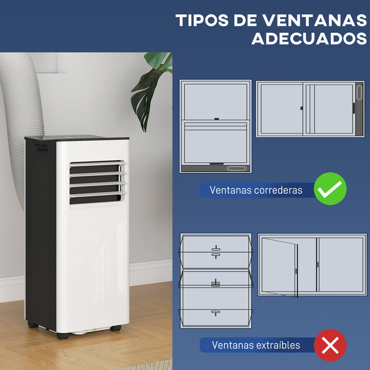 Ar Condicionado Portátil 3 em 1 9000 BTU Arrefecedor Ventoinha Desumidificador 24,1 L/Dia com Controlo Remoto e Ecrã LED Temporizador 24h 2 Velocidades para Quarto 25m² Branco