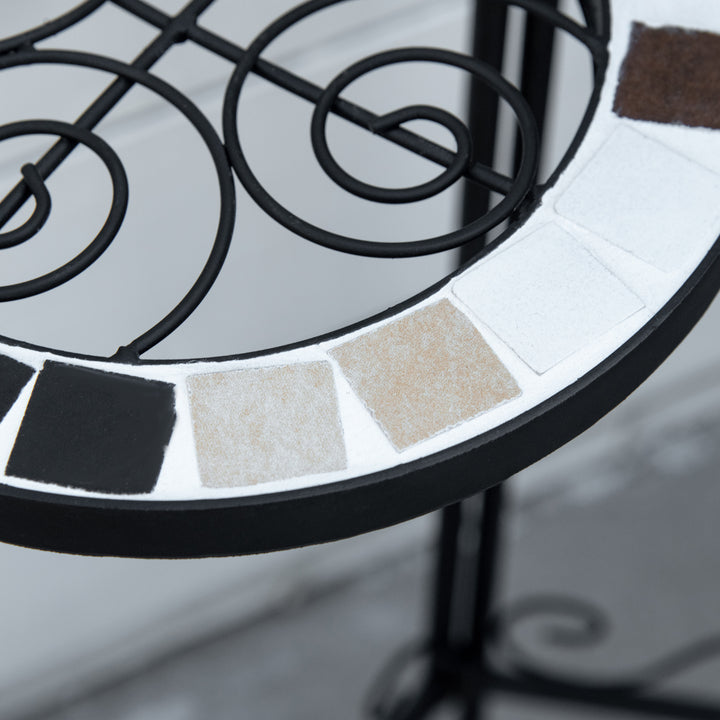 Suporte de Metal para Plantas Dobrável Suporte para Flores com 3 Prateleiras com Bordas de Azulejo para Decoração de Interiores e Exteriores 60x22x65cm Preto