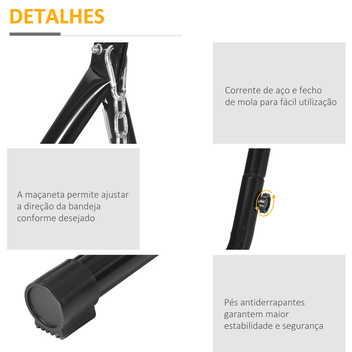 Suporte para cadeira suspensa Suporte giratório de 190 cm com mesa lateral carga máx.120kg Estrutura metálica para jardim de pátio Preto