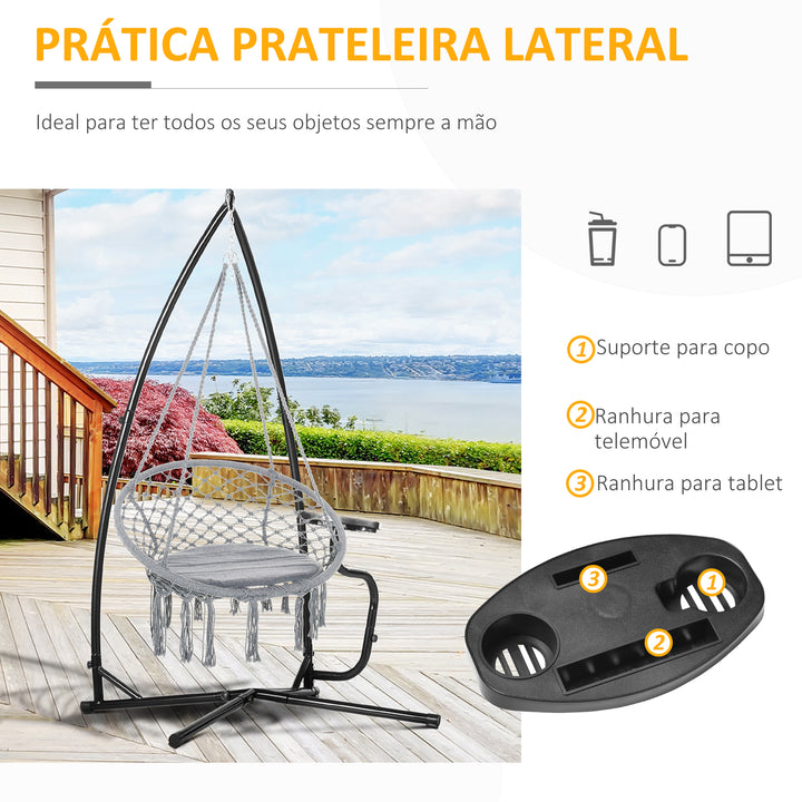 Suporte para cadeira suspensa Suporte giratório de 190 cm com mesa lateral carga máx.120kg Estrutura metálica para jardim de pátio Preto