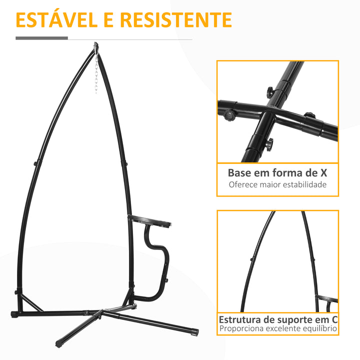 Suporte para cadeira suspensa Suporte giratório de 190 cm com mesa lateral carga máx.120kg Estrutura metálica para jardim de pátio Preto