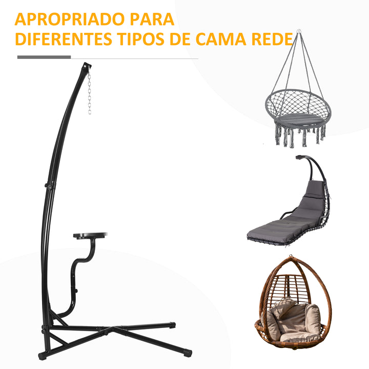 Suporte para cadeira suspensa Suporte giratório de 190 cm com mesa lateral carga máx.120kg Estrutura metálica para jardim de pátio Preto