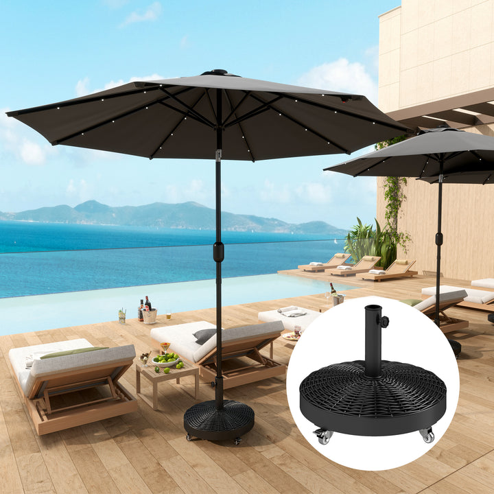 Base para Chapéu de Sol Redonda Suporte para Chapéu de Sol com Rodas Base para Chapéu de Sol de Cimento Peso 25 kg para Jardim Terraço Ø52x42 cm Preto