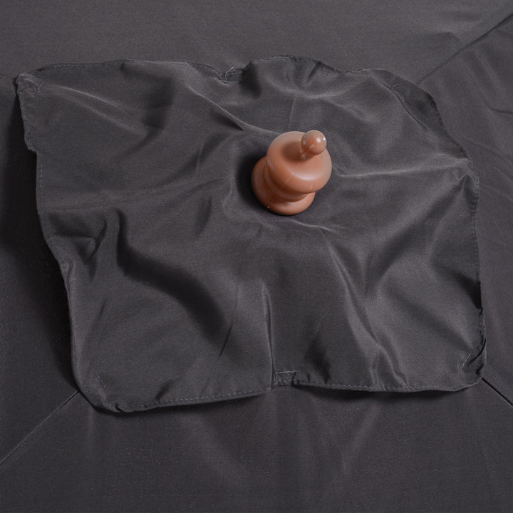 Chapéu de Sol de Jardim 200x150x230 cm Chapéu de Sol Retangular Inclinável com Polia Duplo Teto e Mastro Desmontável de Madeira para Terraço Pátio Cinzento Escuro